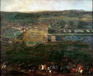 Luigi XIV caccia vicino al castello di Fontainebleau